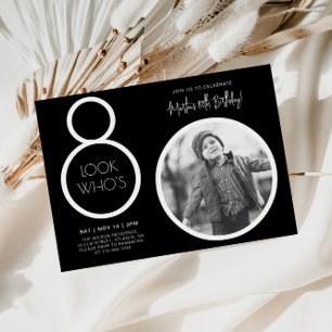 Black Modern Photo 80th Birthday Invitation