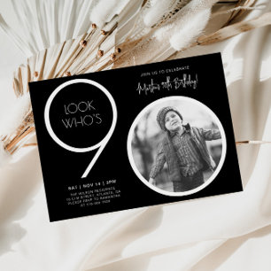 Black Modern Photo 90th Birthday Invitation