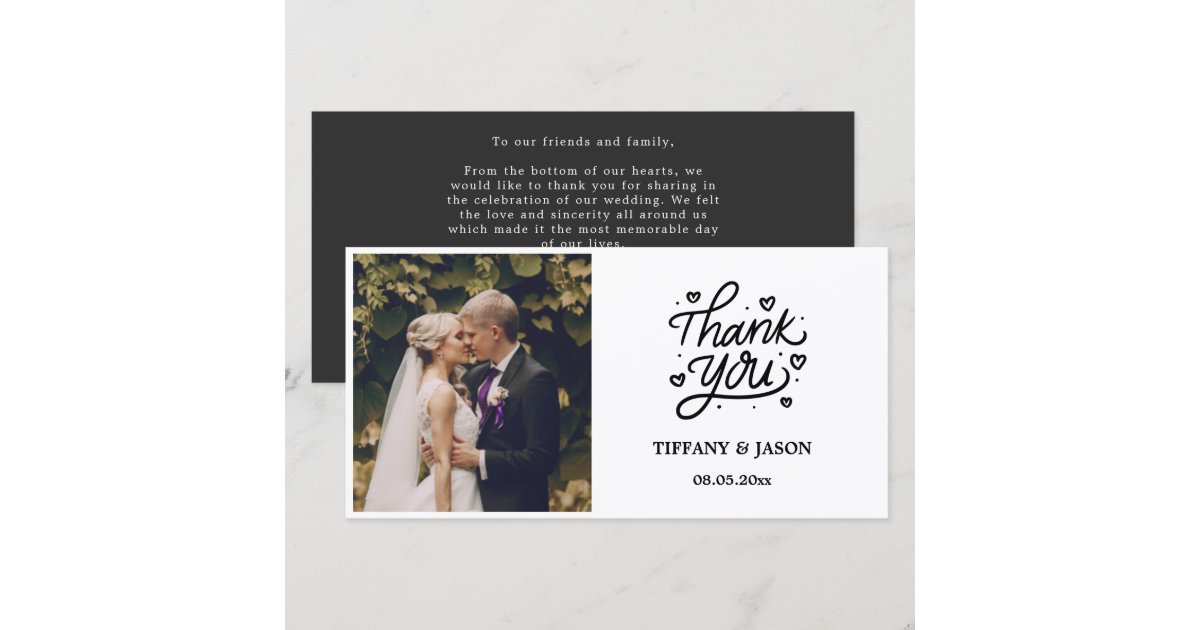 Black Modern Photo Calligraphy Heart Minimalist Thank You Card | Zazzle