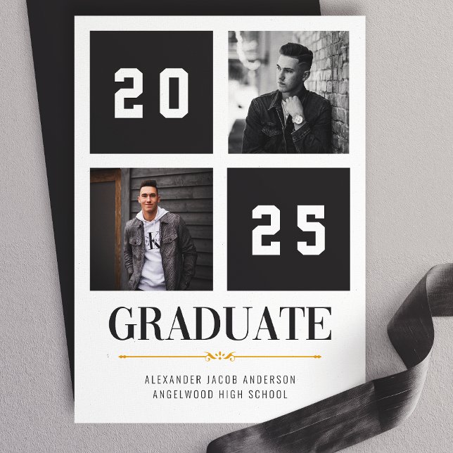 Black Modern Photo Collage Grad Announcement (Creator Uploaded)