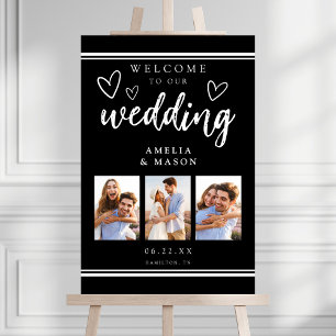 Black Modern Photo Collage Wedding Welcome Sign