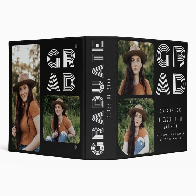Black Modern Photo Graduation 3 Ring Binder (Background)