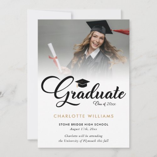 Black Modern Photo Graduation Announcement