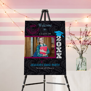 Black Modern Photo Graduation Party Welcome Sign