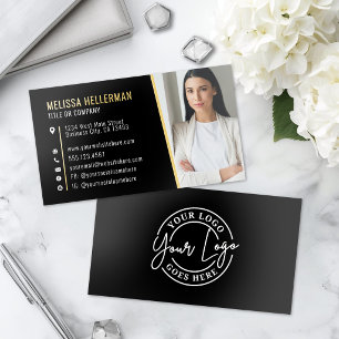 Black Modern Photo Logo Professional Foil Business Cards