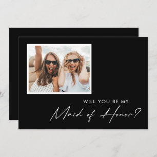 Black Modern Photo Maid of Honor Proposal Card