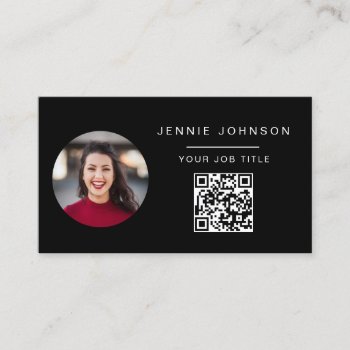 Black Modern Photo Minimal Qr Code Business Card by CoutureBusiness at Zazzle