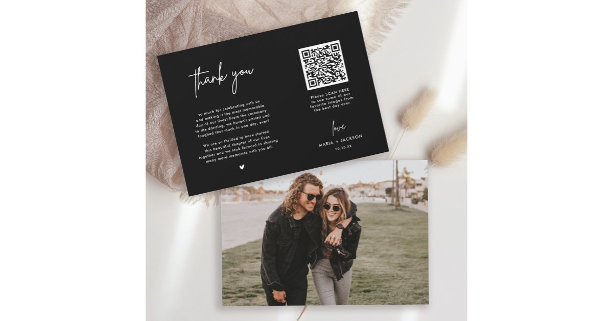 Black Modern Photo QR Code Thank You Card | Zazzle