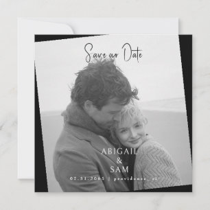  Black Modern Photo Wedding Square Save the Date Invitation