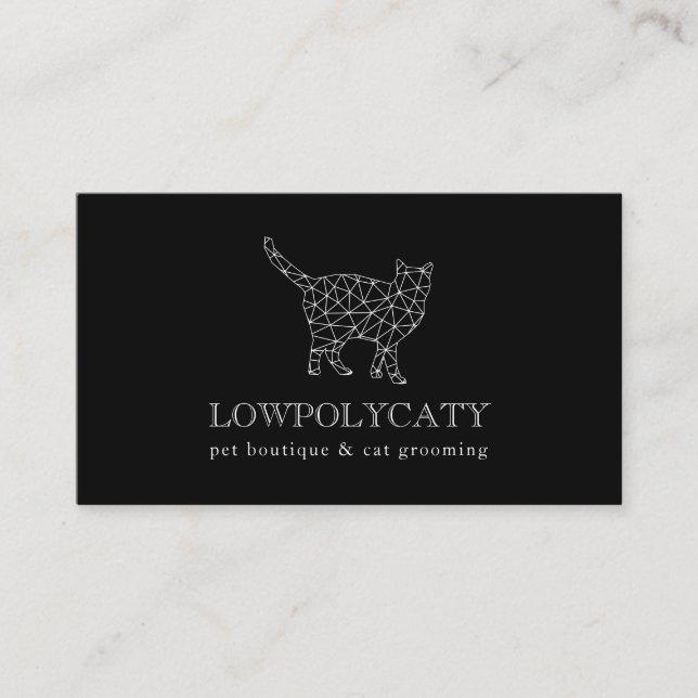 Black Modern Polygonal Cat Business Card (Front)