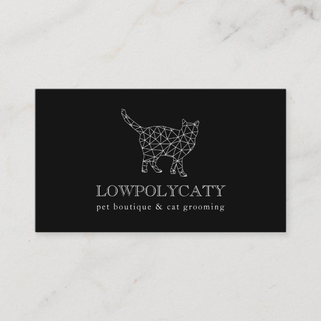 Black Modern Polygonal Cat Business Card