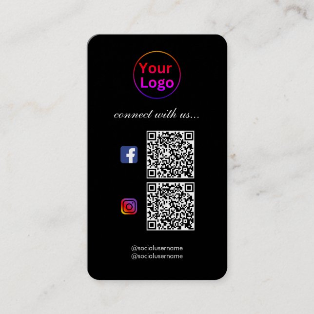 Black Modern Professional  2 QR CODE Business Card (Front)