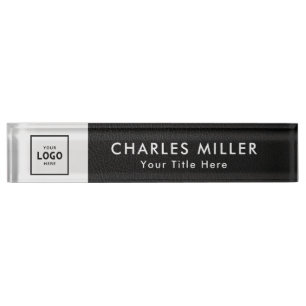 Black Modern Professional business logo Desk Name Plate