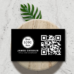 Black Modern Professional Business Logo QR Code Business Card