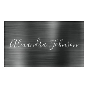 Black Modern Professional Business Metallic Foil Name Tag