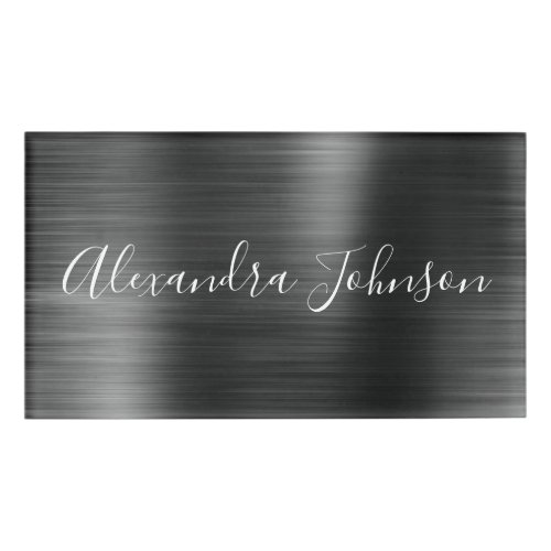 Black Modern Professional Business Metallic Foil Name Tag