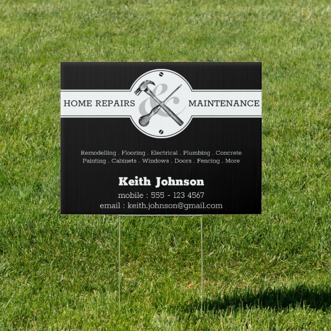 Black Modern Professional Construction Handyman Sign (Insitu)