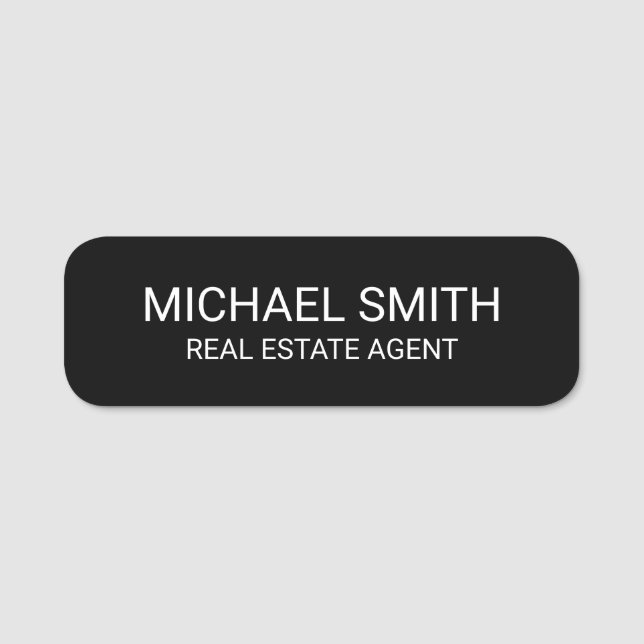 Black Modern Professional Personalized  Name Tag (Front)