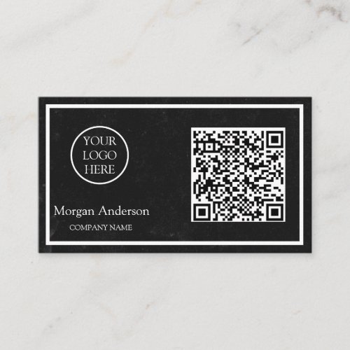 Black Modern Professional QR Code Business Logo  Business Card