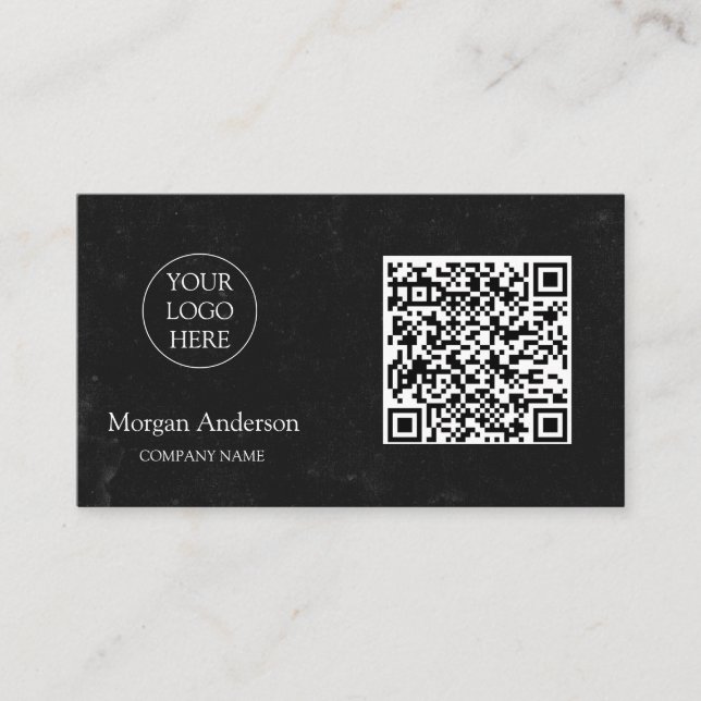 Black Modern Professional QR Code Business Logo  Card (Front)