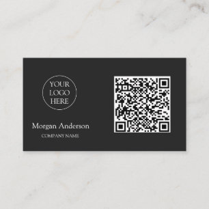 Black Modern Professional QR Code Business Logo  Card