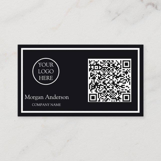 Black Modern Professional QR Code Business Logo  Card (Front)