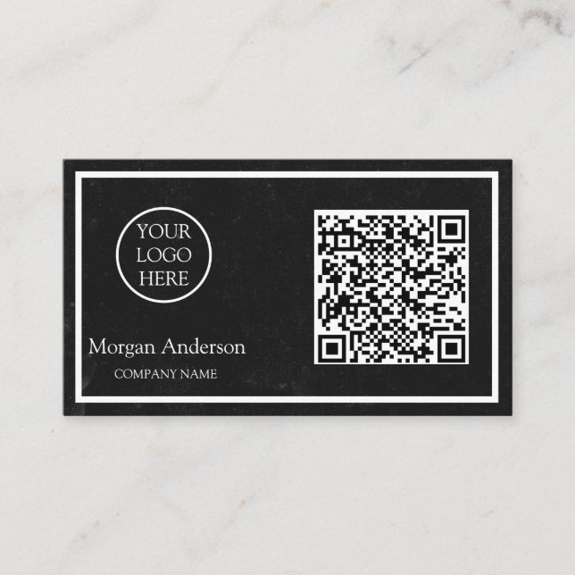 Black Modern Professional QR Code Business Logo  Card (Front)