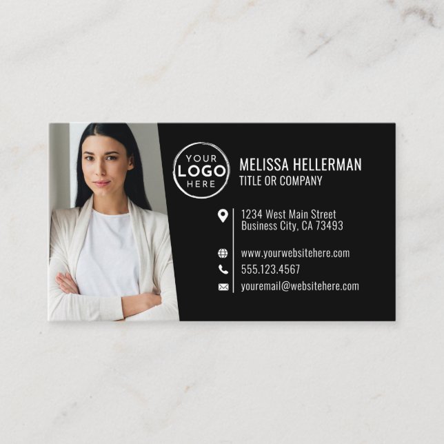 Black Modern Professional QR Code Photo Logo Business Card (Front)