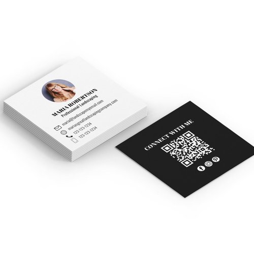 Black Modern QR Code Social Media Photo  Square Business Card