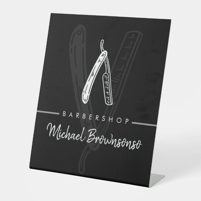 Black Modern Razor Barber Pedestal Sign