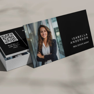 Black Modern Real Estate Professional Photo QR Business Card