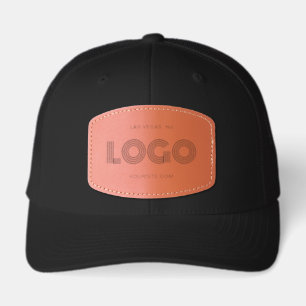 Black Modern Rectangular Logo Leather Patch Hat