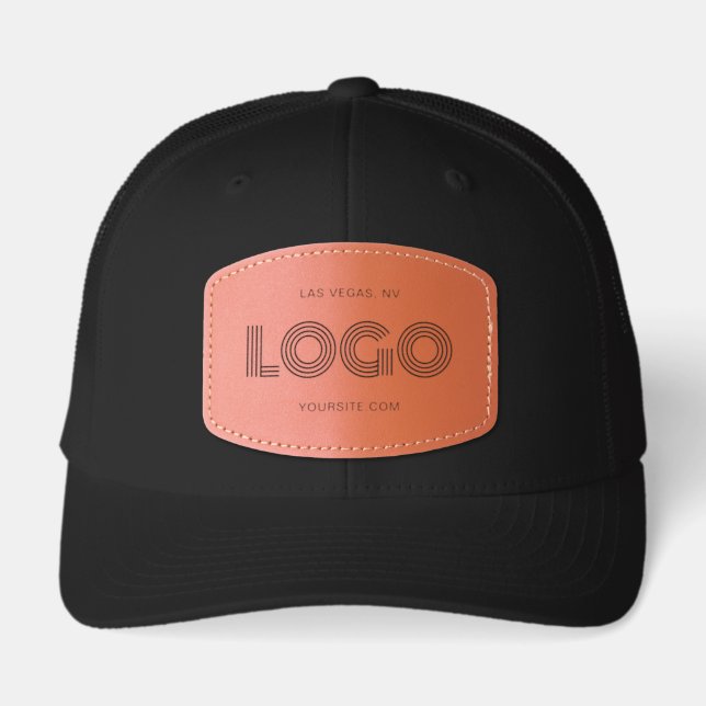 Black Modern Rectangular Logo Leather Patch Hat (Front)