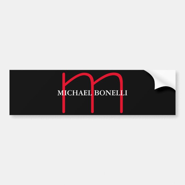 Black modern red monogram professional bumper sticker (Front)