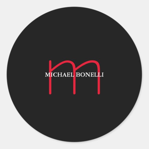 Black modern red monogram professional classic round sticker
