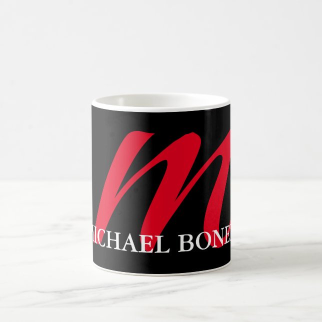 Black modern red monogram professional coffee mug (Center)