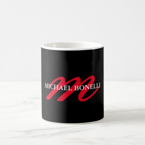 Black modern red monogram professional coffee mug