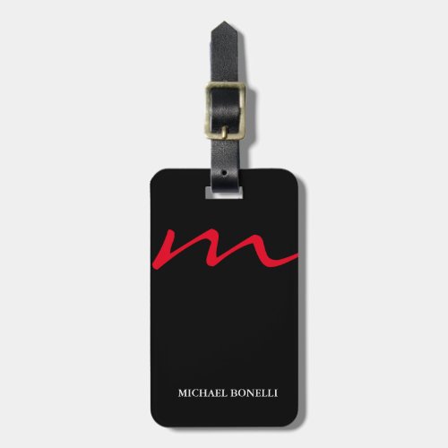 Black modern red monogram professional luggage tag