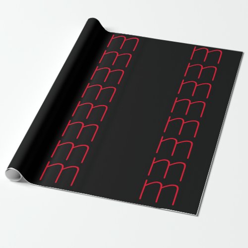 Black modern red monogram professional wrapping paper