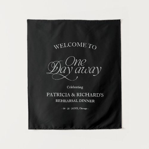 Black Modern Rehearsal Dinner Welcome Sign Tapestry