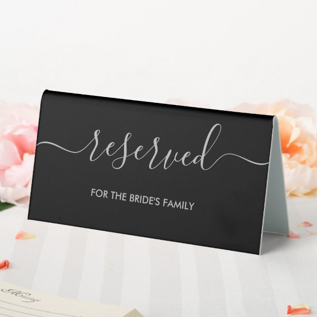 Black Modern Reserved Bride's Family Wedding Table Tent (In SItu (Wedding))