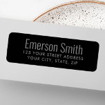 Black modern return address label<br><div class="desc">Black return address labels featuring template fields for your name and address. Gray text.</div>
