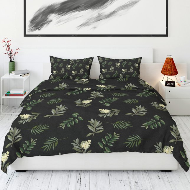 Black Modern Rustic Elegant Botanical Greenery Duvet Cover (Black Modern Rustic Elegant Botanical Greenery Duvet Cover)