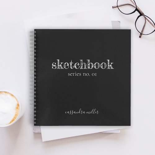 Black Modern Rustic Hand Lettered Sketchbook Notebook