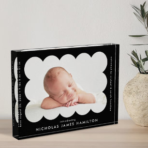 Black Modern Scalloped Birth Announcement Photo Block