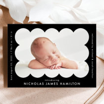 Black Modern Scalloped Photo Frame Birth Announcement