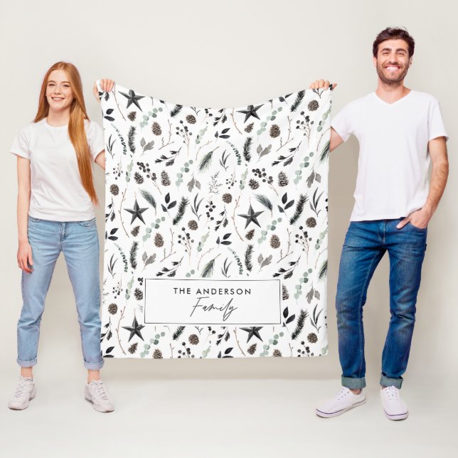 Black modern scandi elegant script Christmas Fleece Blanket (In Situ)