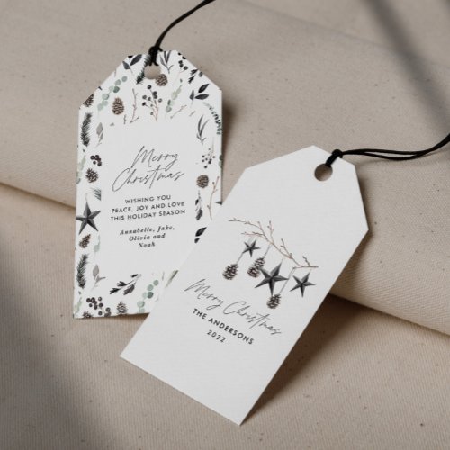 Black modern scandi elegant script Christmas Holid Gift Tags