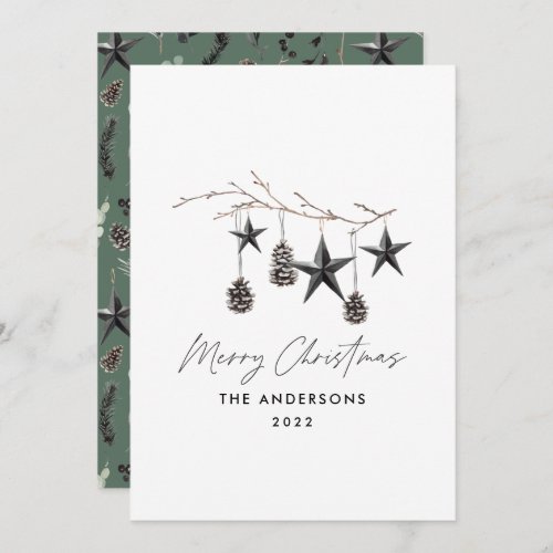 Black modern scandi elegant script Christmas Holid Holiday Card