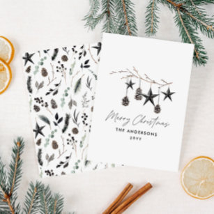 Black modern scandi elegant script Christmas Holiday Card